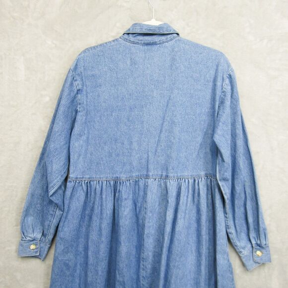 Vintage Fads Dress Womens M Blue Chambray Country Cottage Prairie Modest Y2K New - Picture 10 of 13